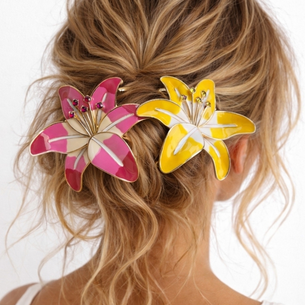 Sunday State 🌺 Tropical Lily Hair Metal Claw Clips Set of 2 Floral